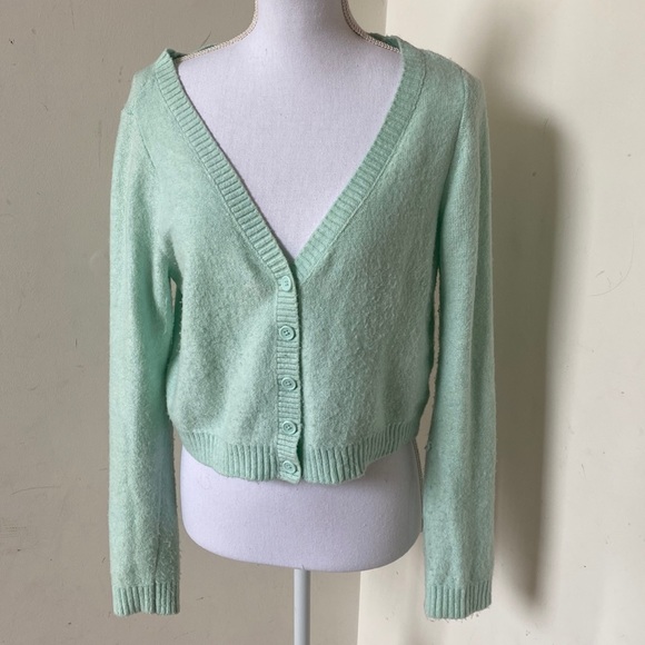 Cropped Mint/Light Teal AEO Sweater - Picture 2 of 7